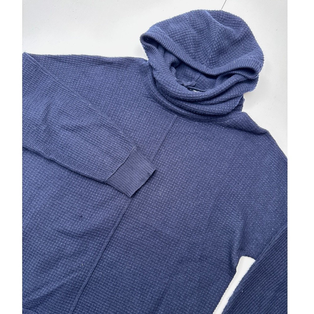 James Perse Navy Cashmere Waffle Knit Funnel Neck Hoodie WOM3787 Size 3